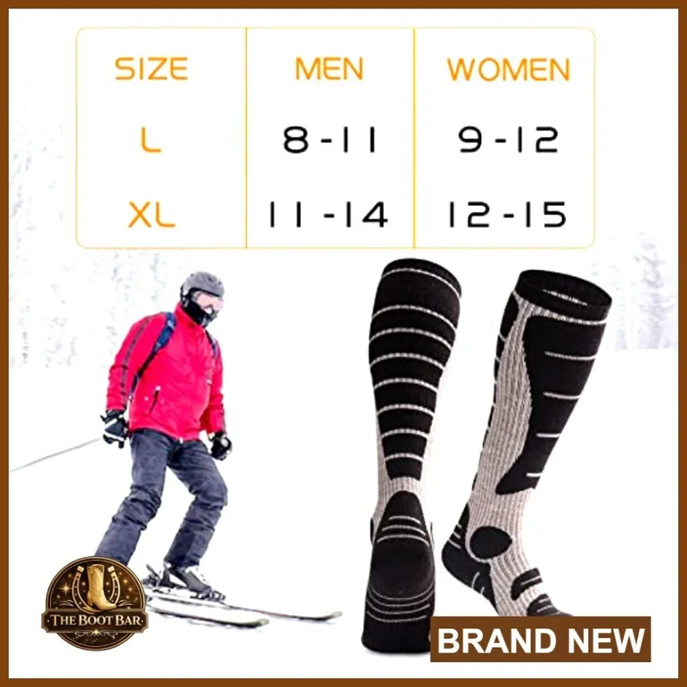 Merino Wool Thermal Ski Socks Knee High Winter Snowboarding 2 Pairs